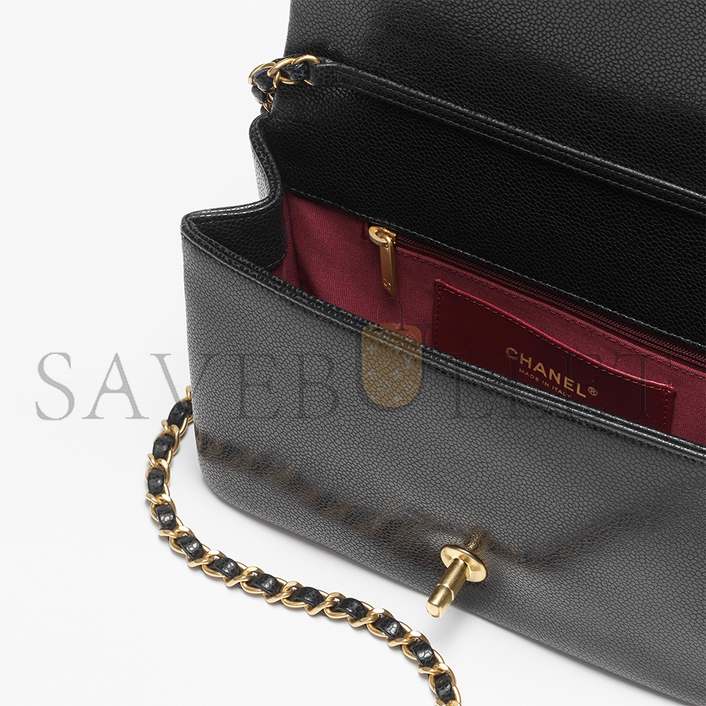 Ch*el master small flap bag grained shiny calfskin & gold-tone metal as5186 (23*15*8cm)